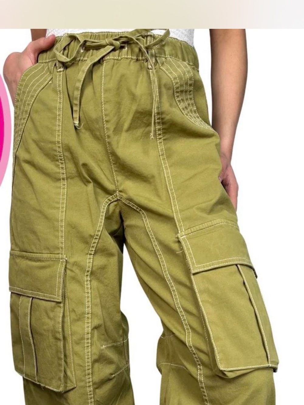 Zara Olive Drawstring Cargo Wide-Leg Pants size 10